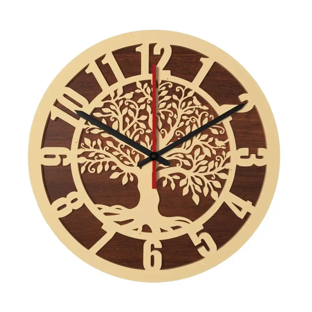 Vintage Tree Design Dual Layer Wooden Wall Clock
