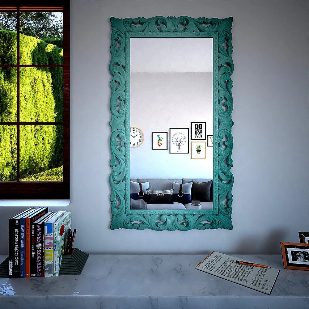 Vintage Venetian Long Rectangular Mirror Teal