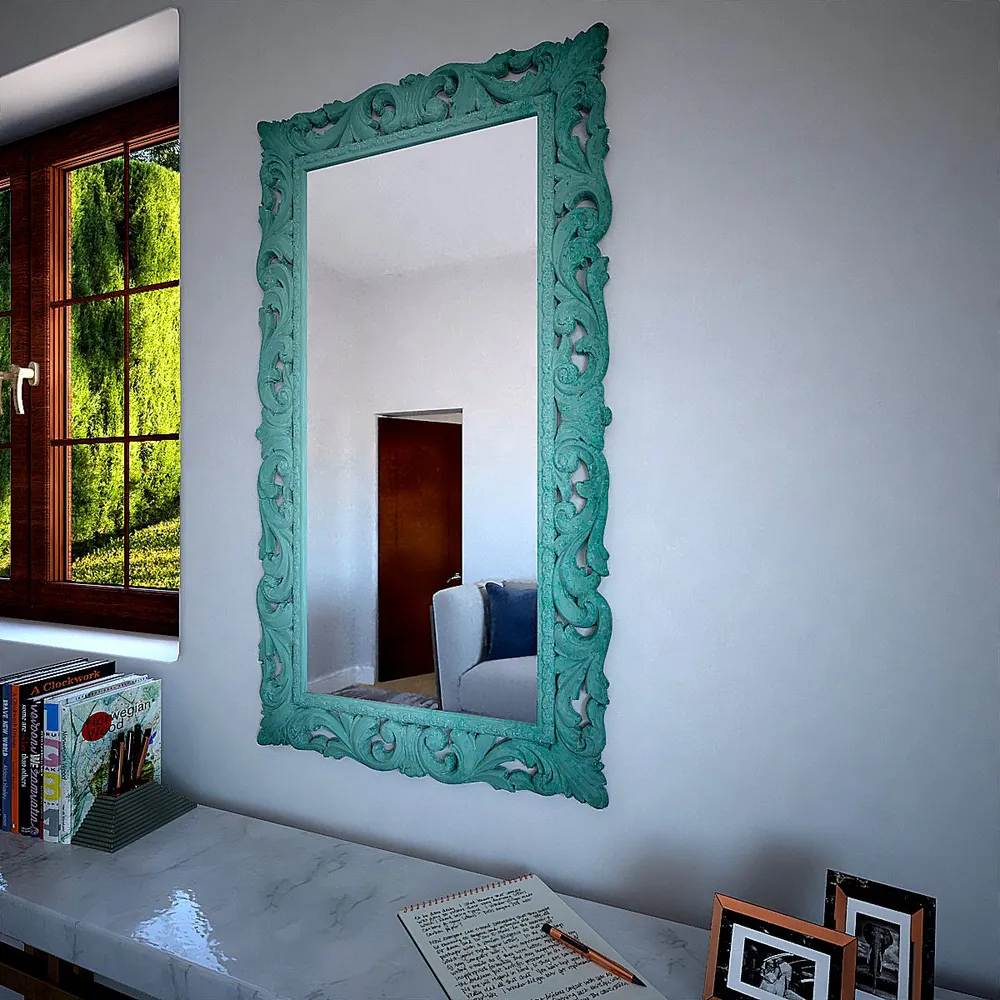 Vintage Venetian Long Rectangular Mirror Teal