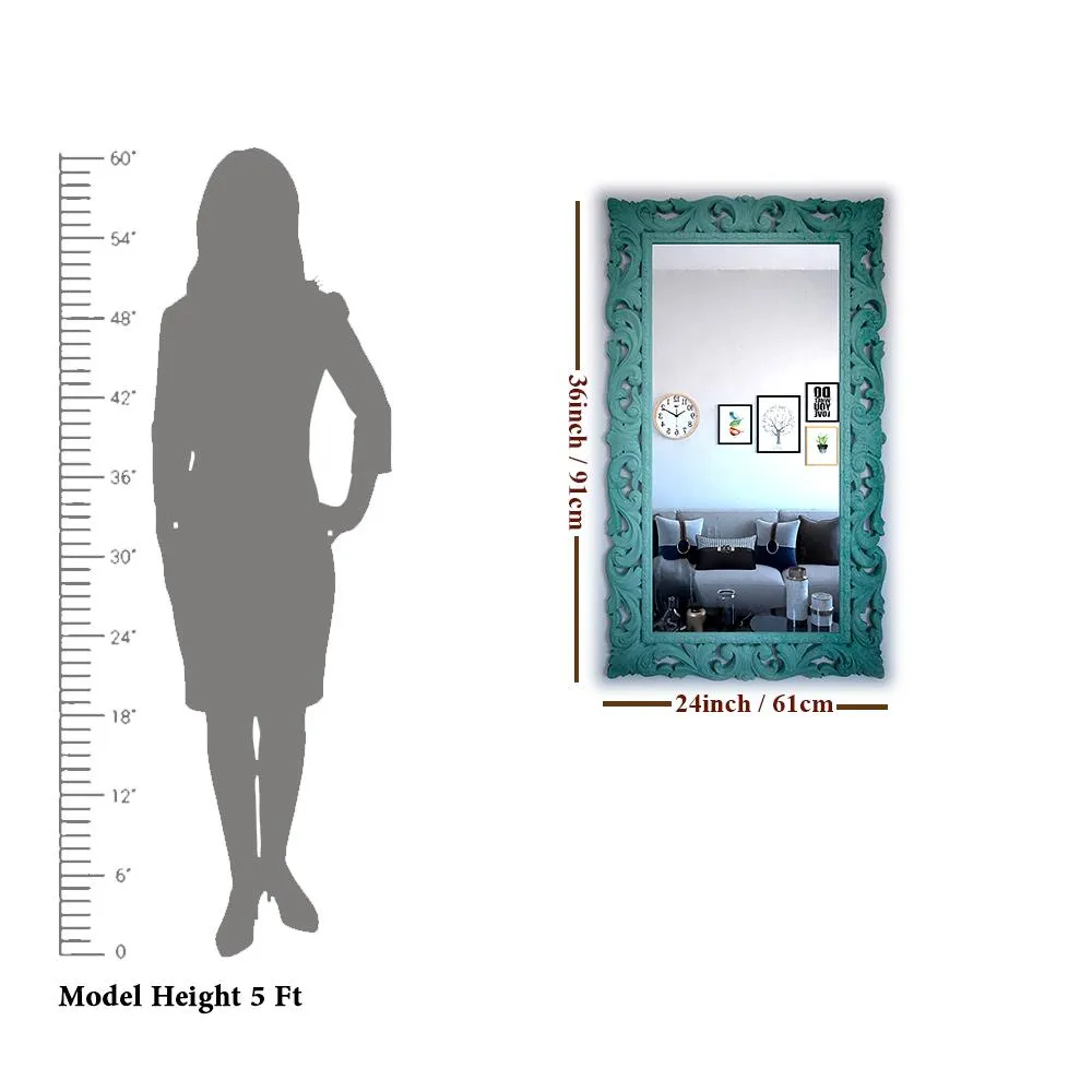 Vintage Venetian Long Rectangular Mirror Teal