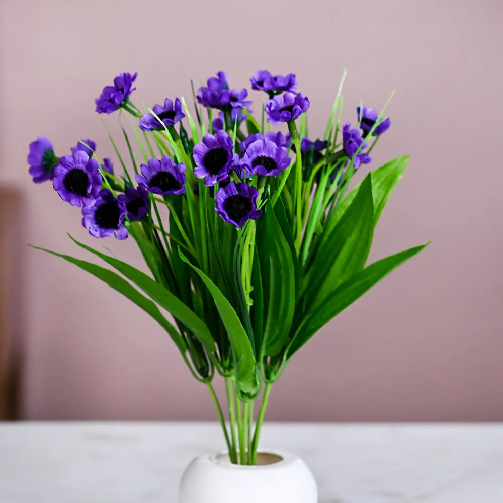 Violet Goldstrum Artificial Flower Bunch With Pot Single Piece