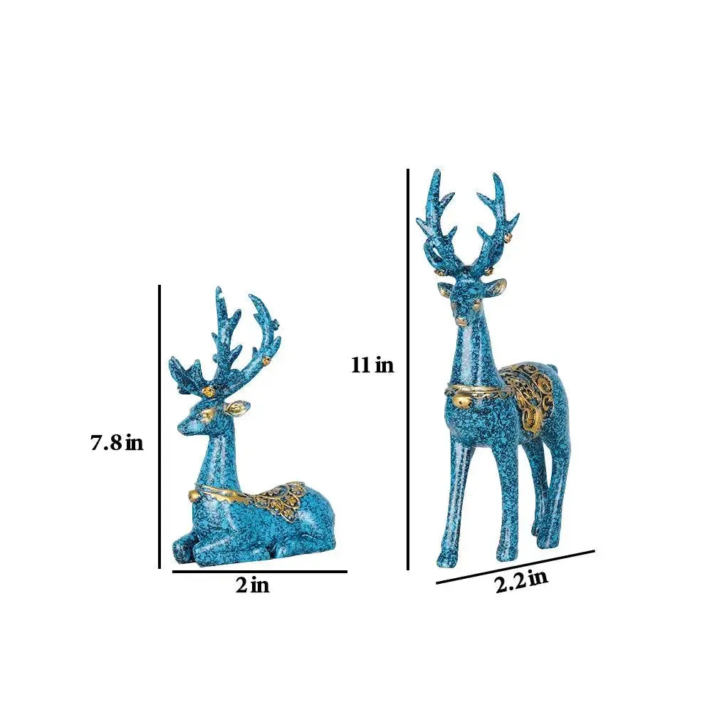 Voguish Blue Swamp Deer Figurine with Golden Accents (Set of 2)