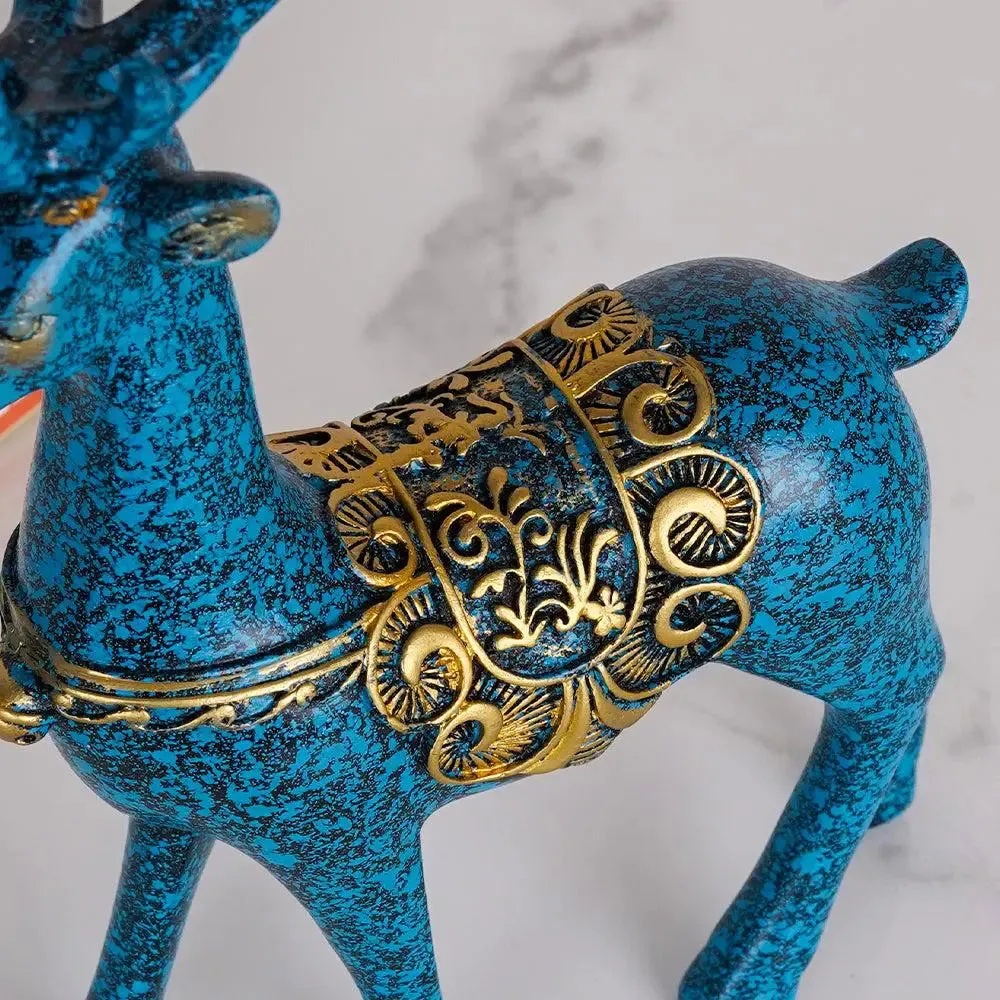 Voguish Blue Swamp Deer Figurine with Golden Accents (Set of 2)