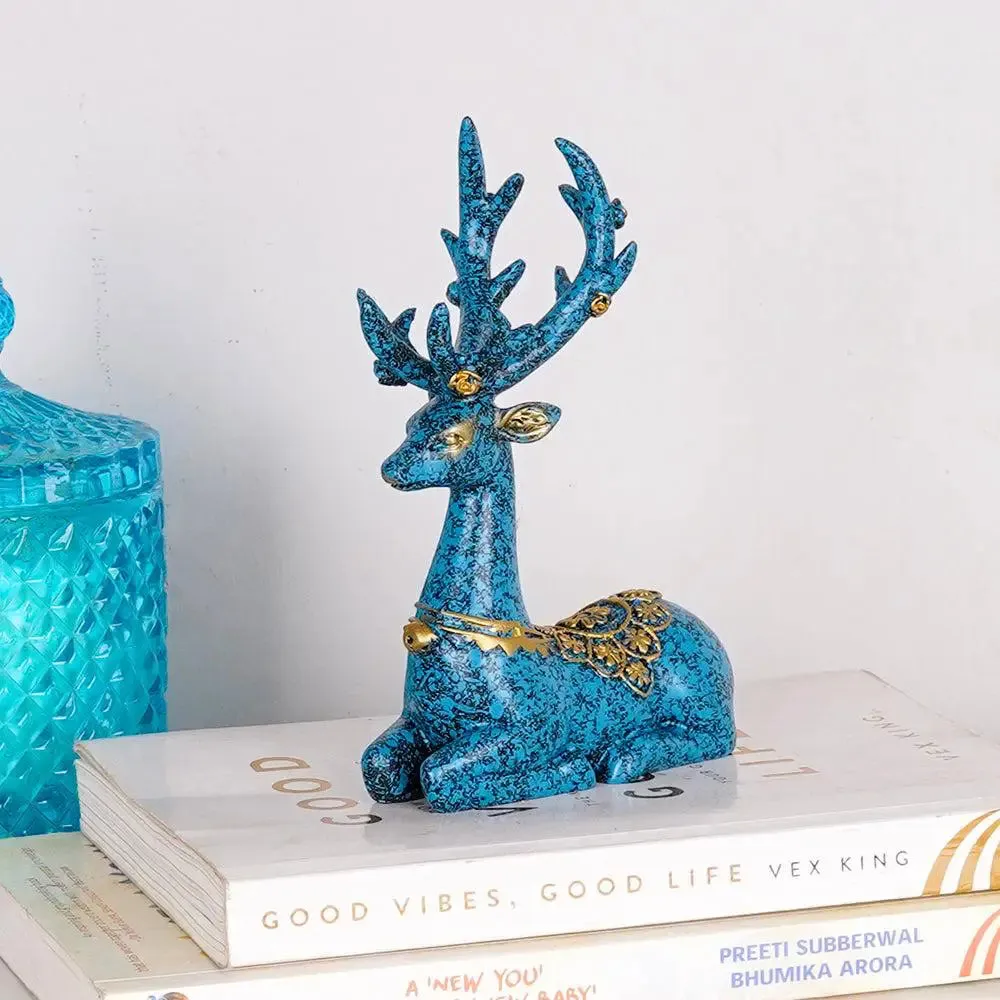 Voguish Blue Swamp Deer Figurine with Golden Accents (Set of 2)