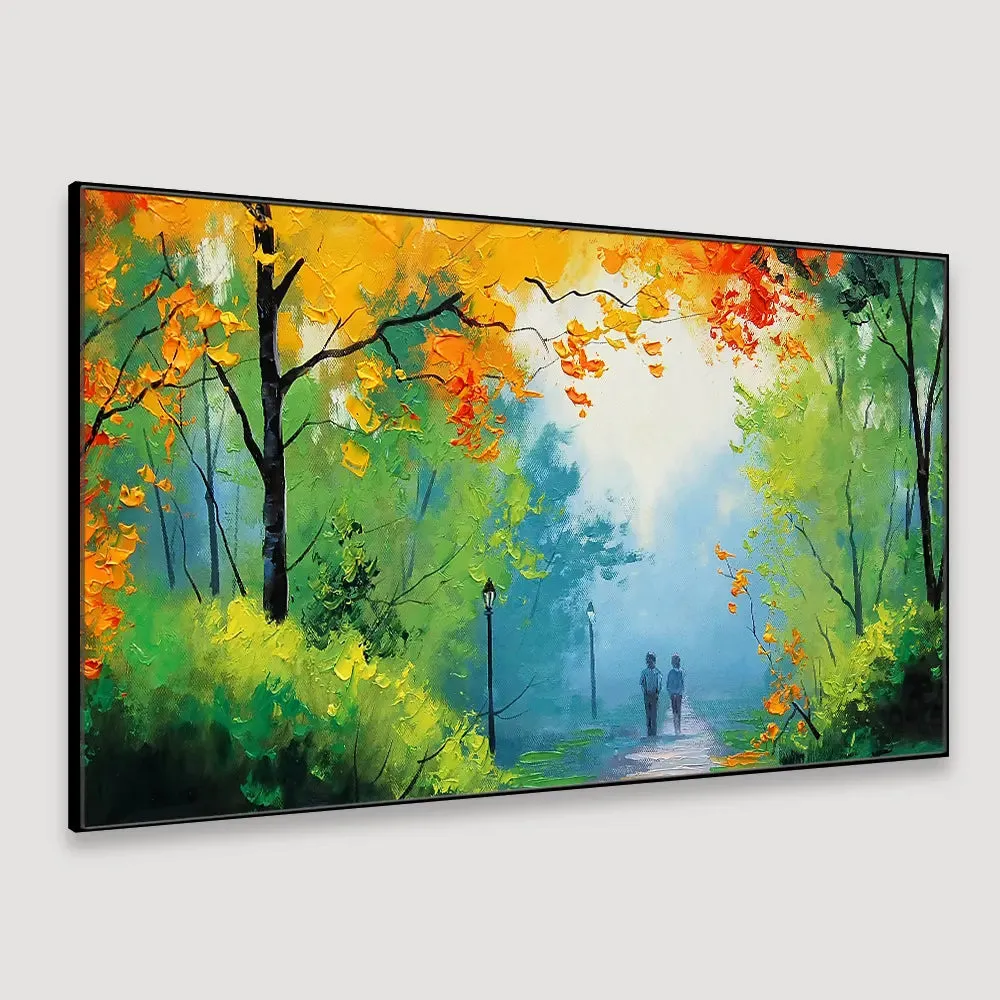 Walk in The Park Relaxing Big Panoramic Canvas  Wall Painting With Frame
