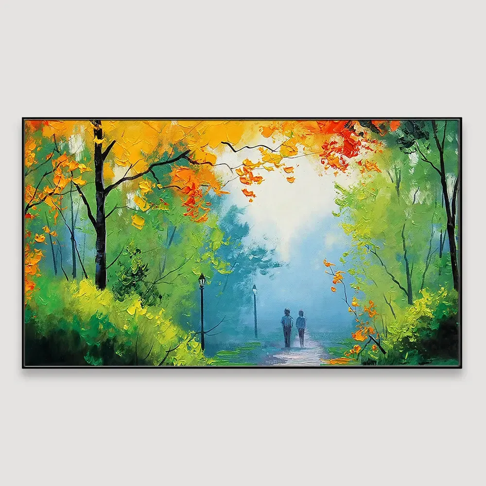 Walk in The Park Relaxing Big Panoramic Canvas  Wall Painting With Frame