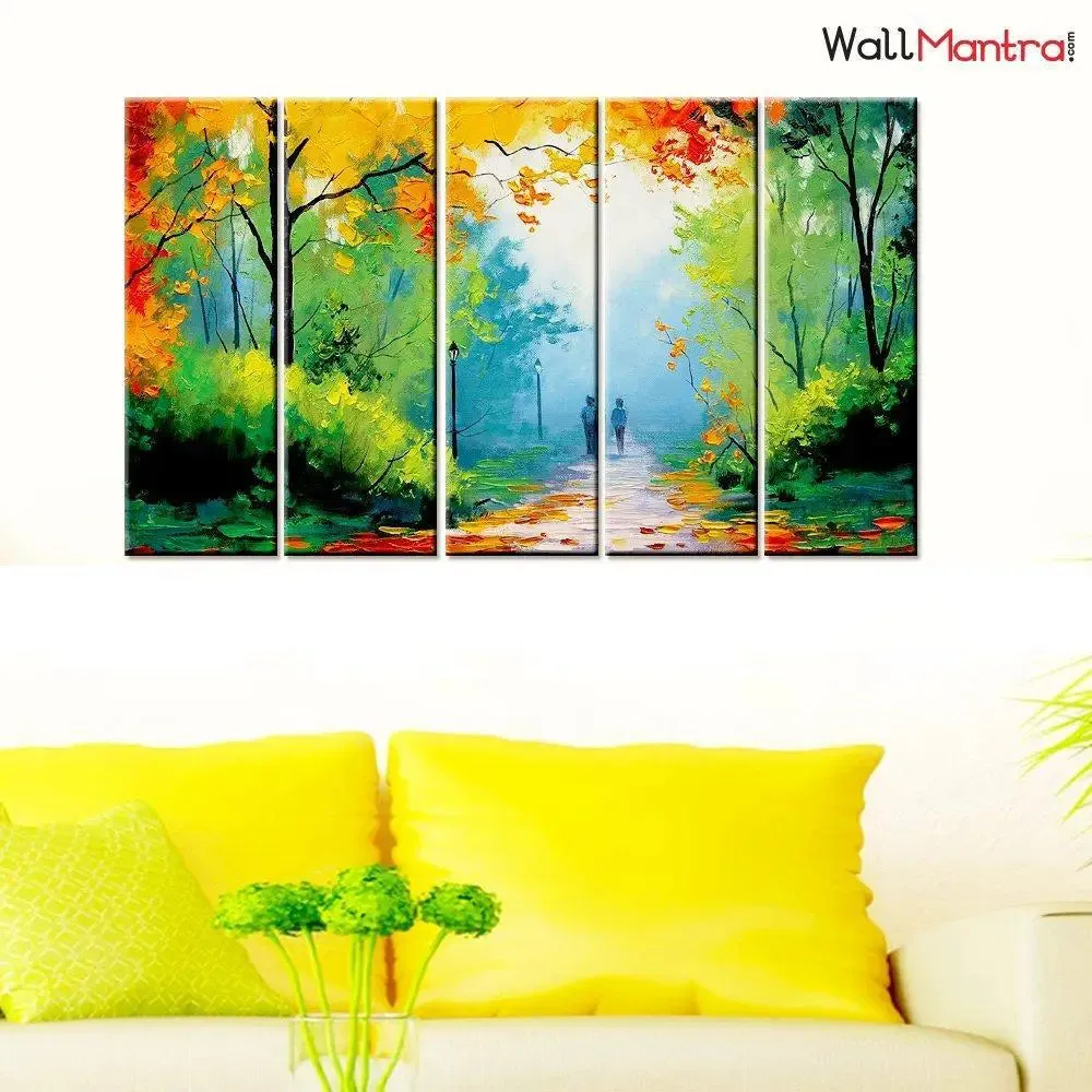 Walk in The Park Relaxing Canvas Print 5 Pieces Wall Painting