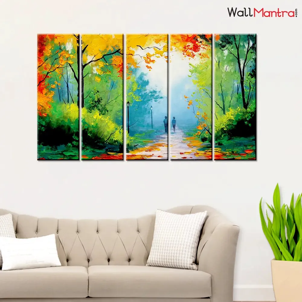Walk in The Park Relaxing Canvas Print 5 Pieces Wall Painting