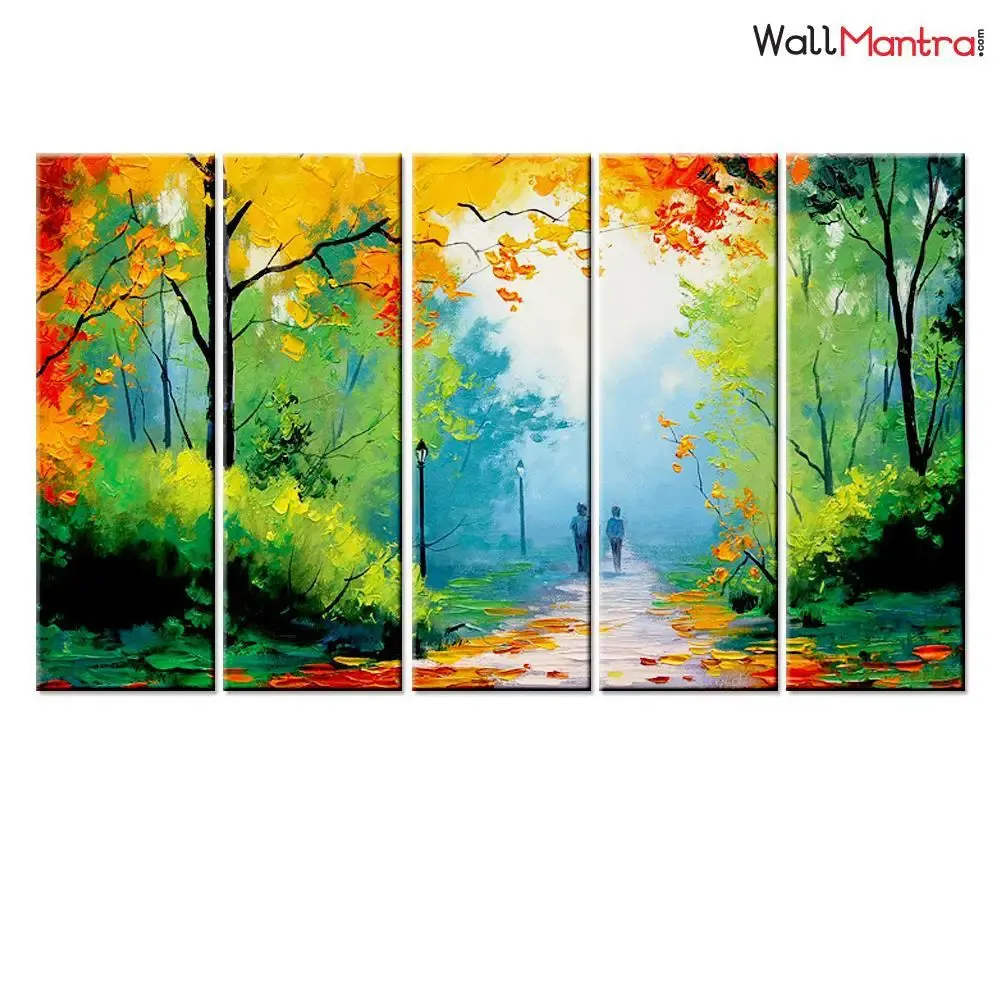 Walk in The Park Relaxing Canvas Print 5 Pieces Wall Painting