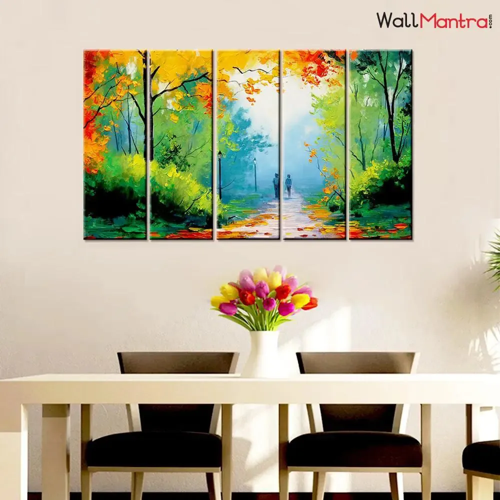 Walk in The Park Relaxing Canvas Print 5 Pieces Wall Painting