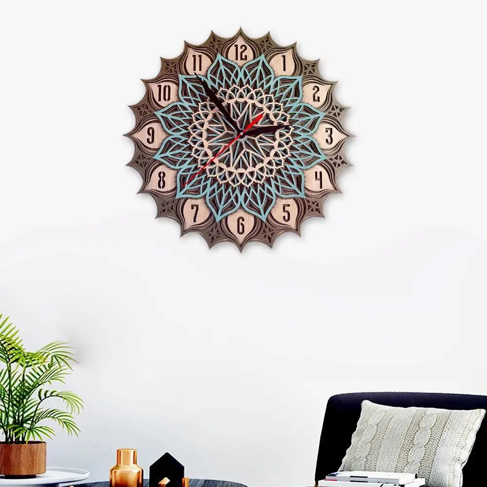 Wall Clock Design in Beautiful Mandala Art | Multi Layer Wooden Wall Clock