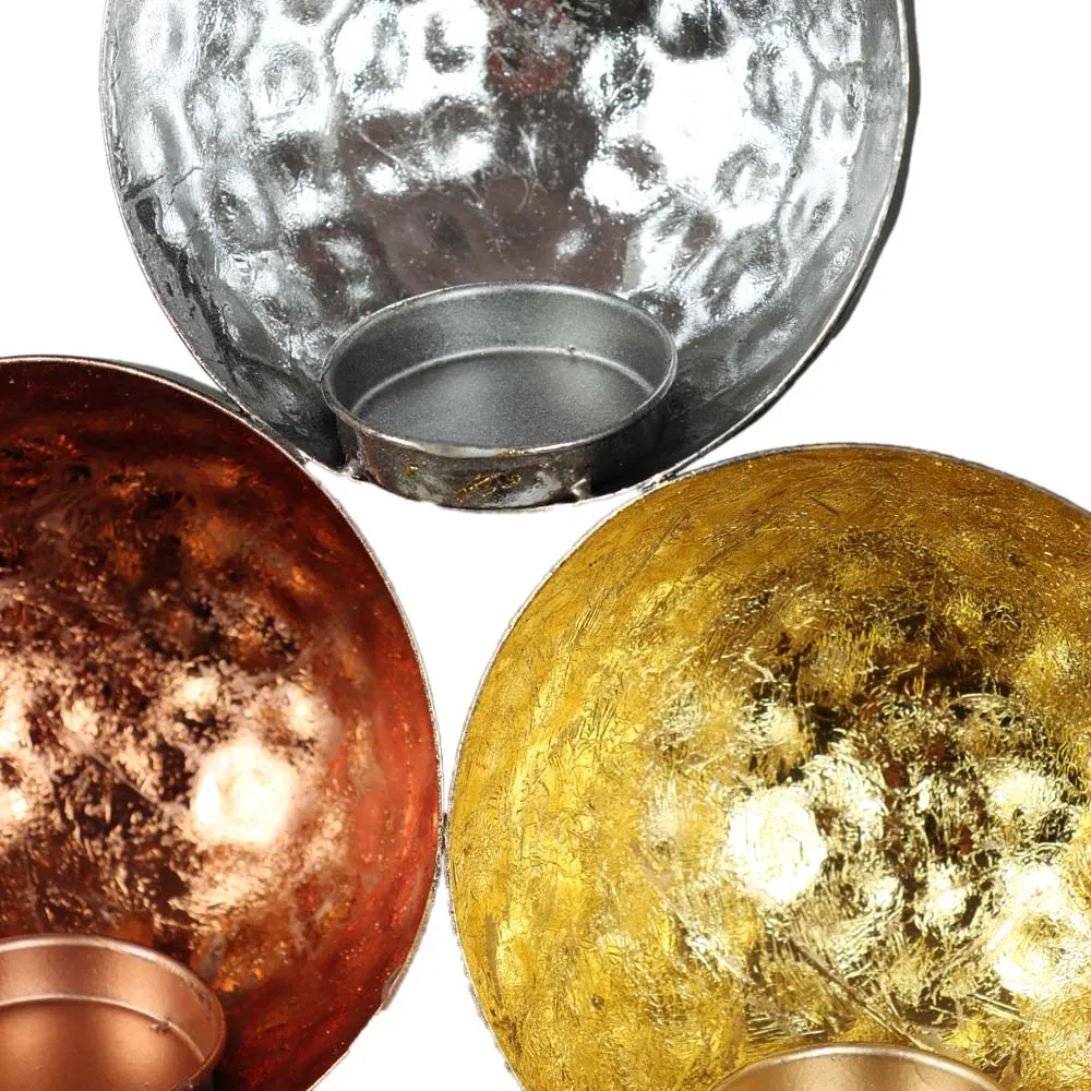 Wall Hanging Hammered Metal Triple Tealight Holder Set of 2