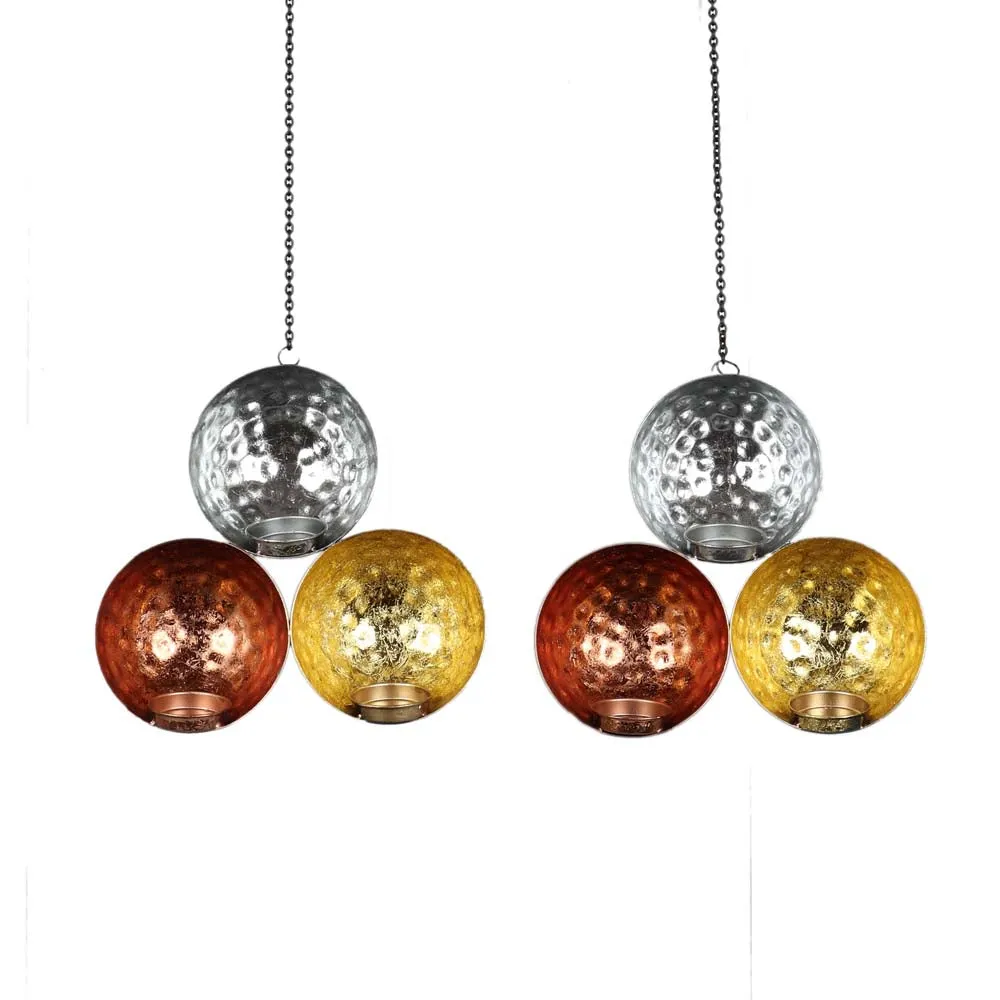 Wall Hanging Hammered Metal Triple Tealight Holder Set of 2
