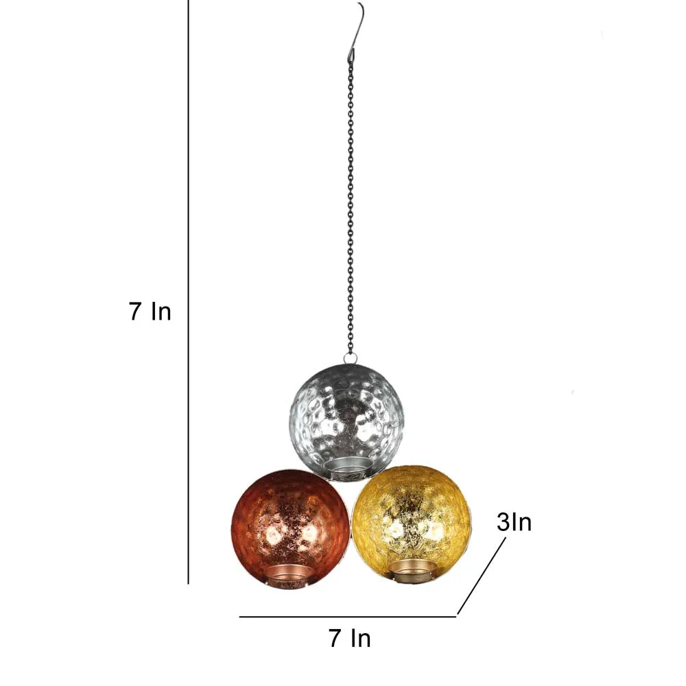 Wall Hanging Hammered Metal Triple Tealight Holder Set of 2