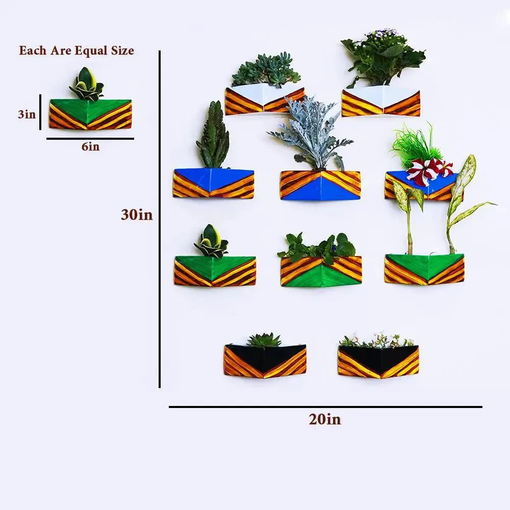 Wall Hanging planter with Hand Painted Design for Wall Decor Set of 10