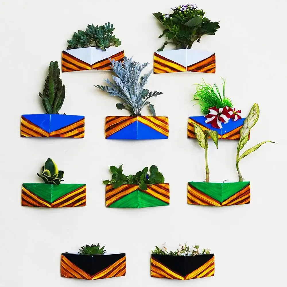 Wall Hanging planter with Hand Painted Design for Wall Decor Set of 10