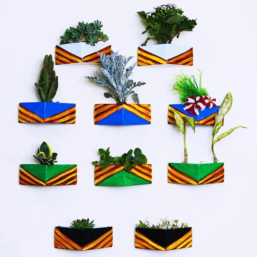 Wall Hanging planter with Hand Painted Design for Wall Decor Set of 10
