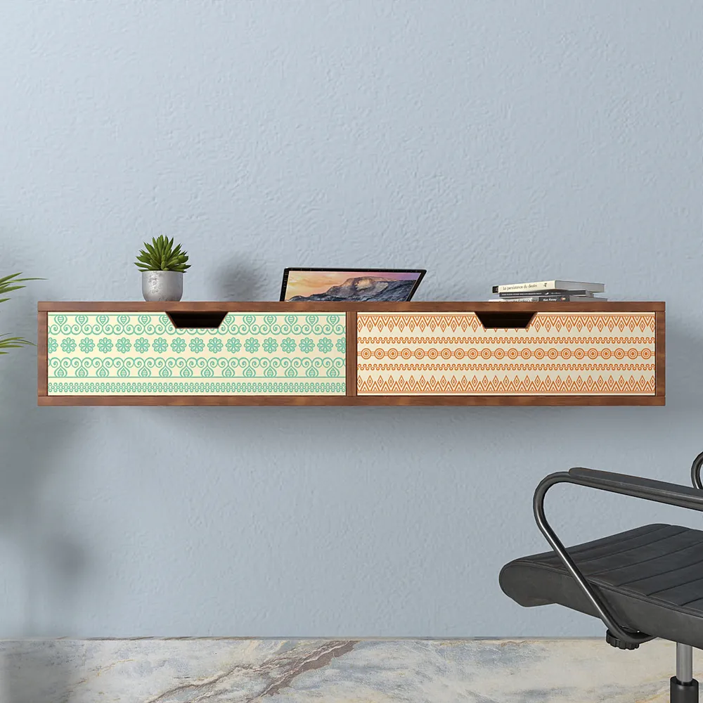 Wall Mounted Table With Drawers In Boho Pattern