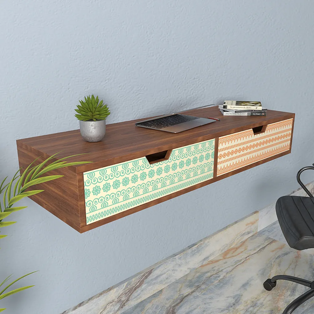 Wall Mounted Table With Drawers In Boho Pattern