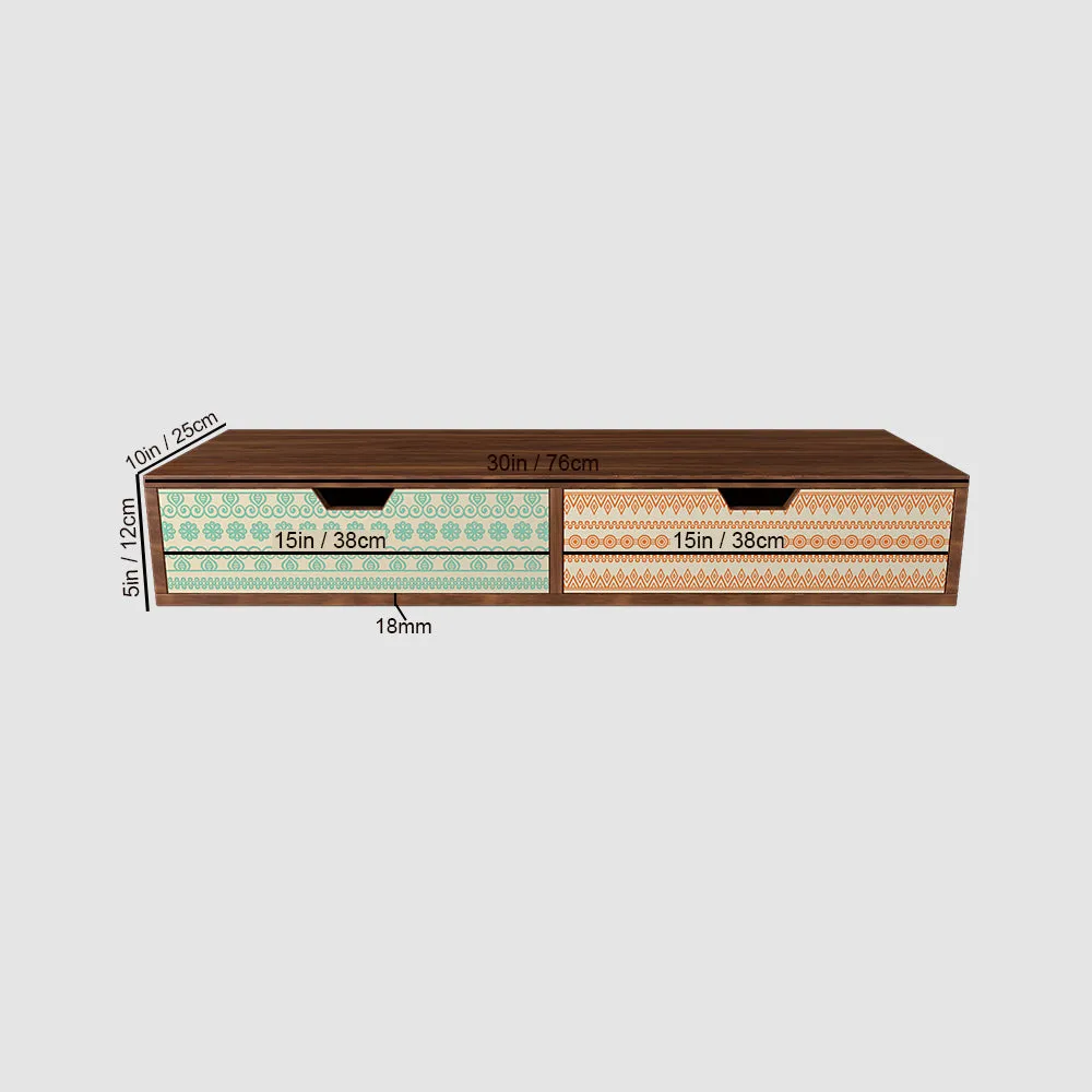 Wall Mounted Table With Drawers In Boho Pattern