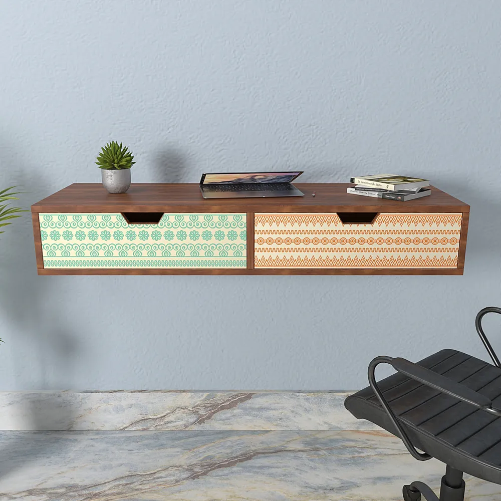 Wall Mounted Table With Drawers In Boho Pattern
