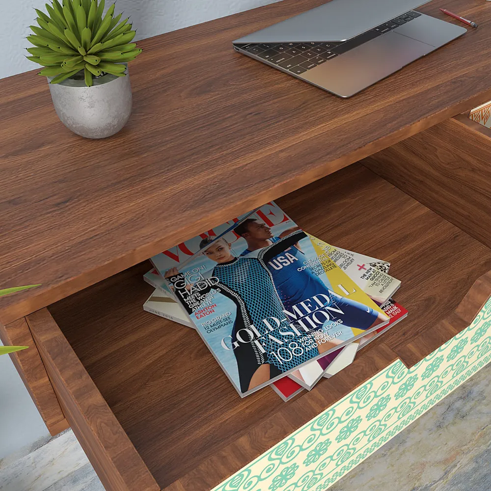 Wall Mounted Table With Drawers In Boho Pattern