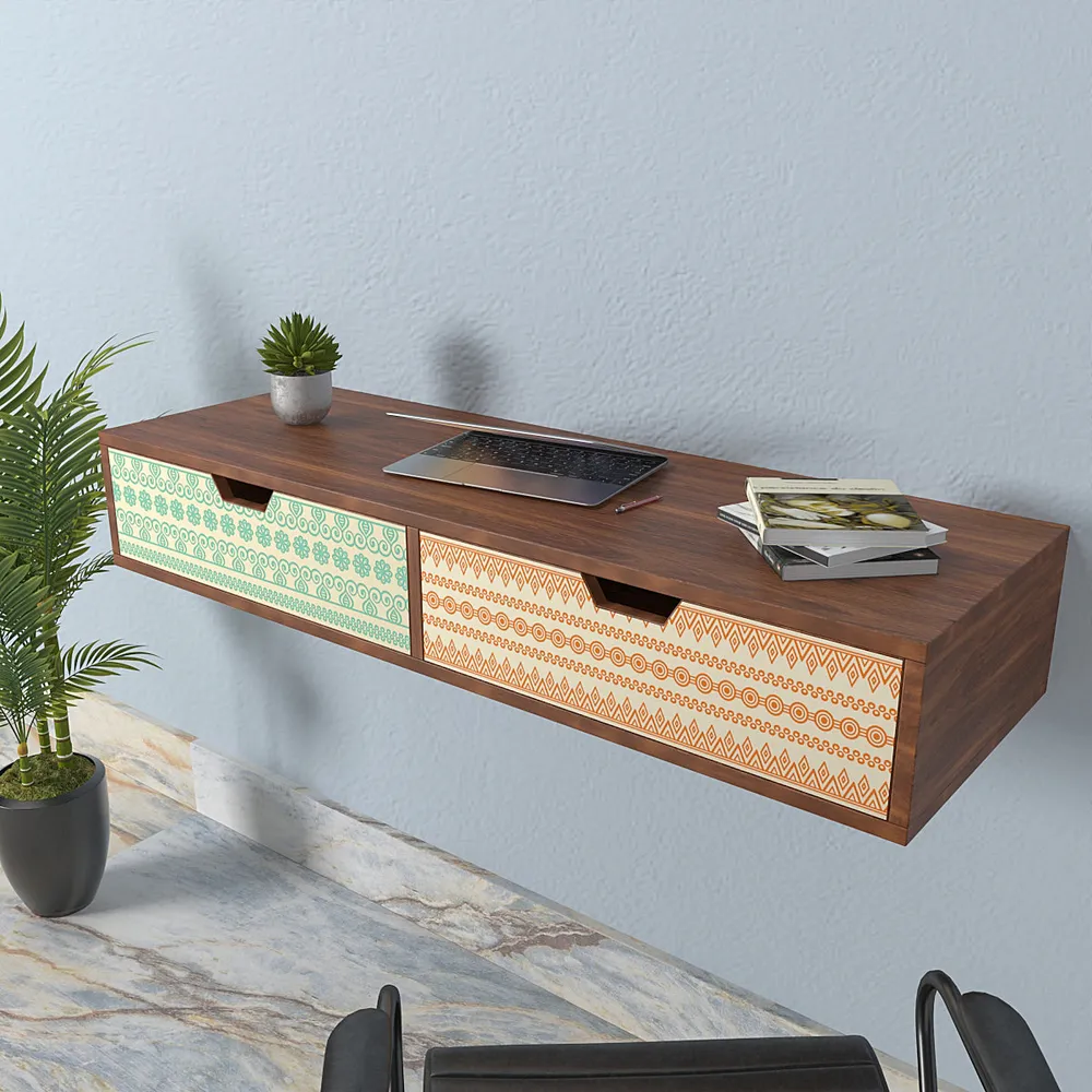 Wall Mounted Table With Drawers In Boho Pattern