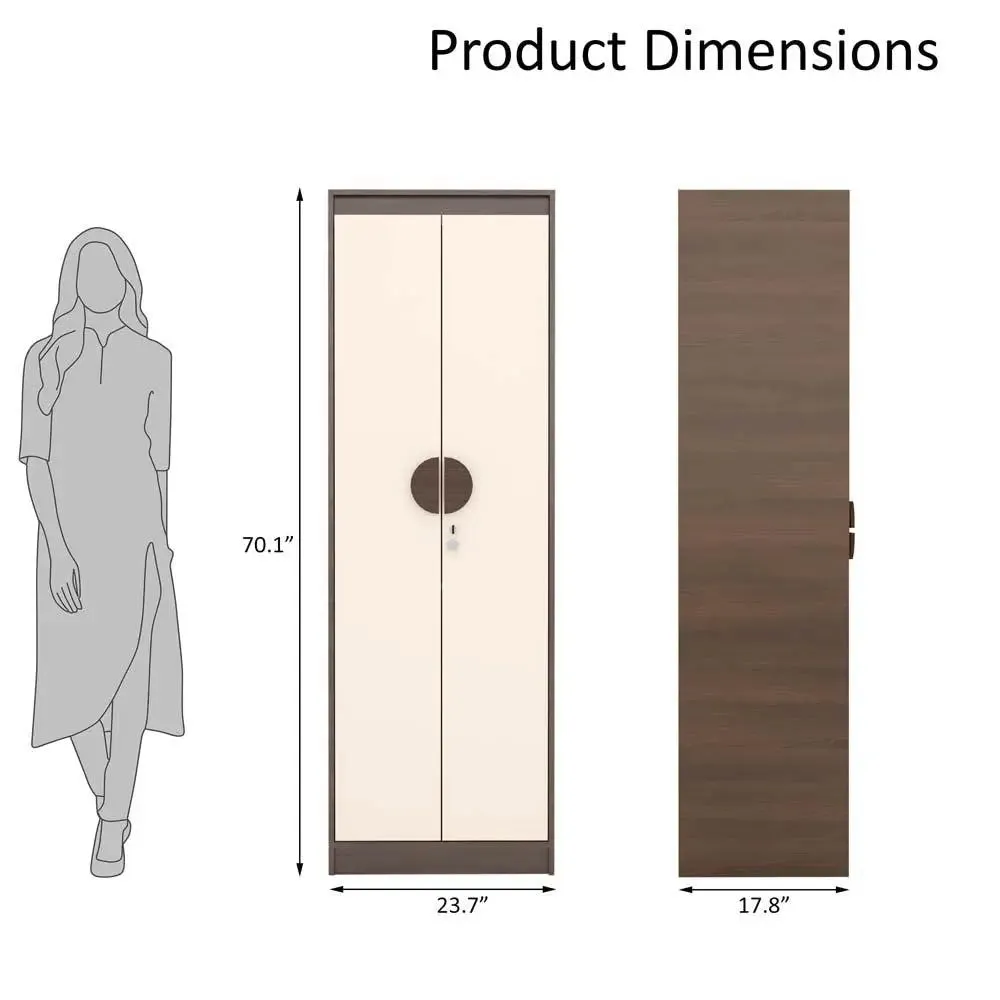 Walnut & Beige Solid Engineered 2 Door Wardrobe