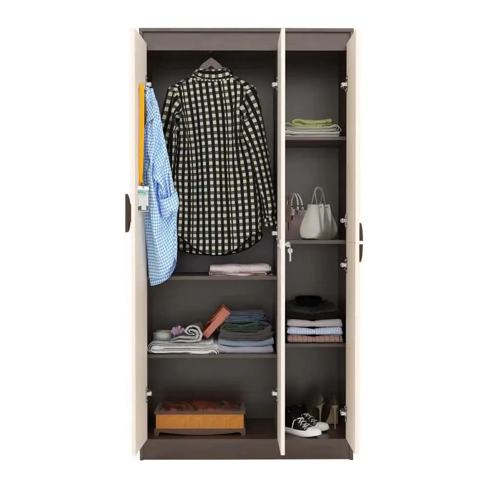 Walnut & Beige Solid Engineered 3 Door Wardrobe