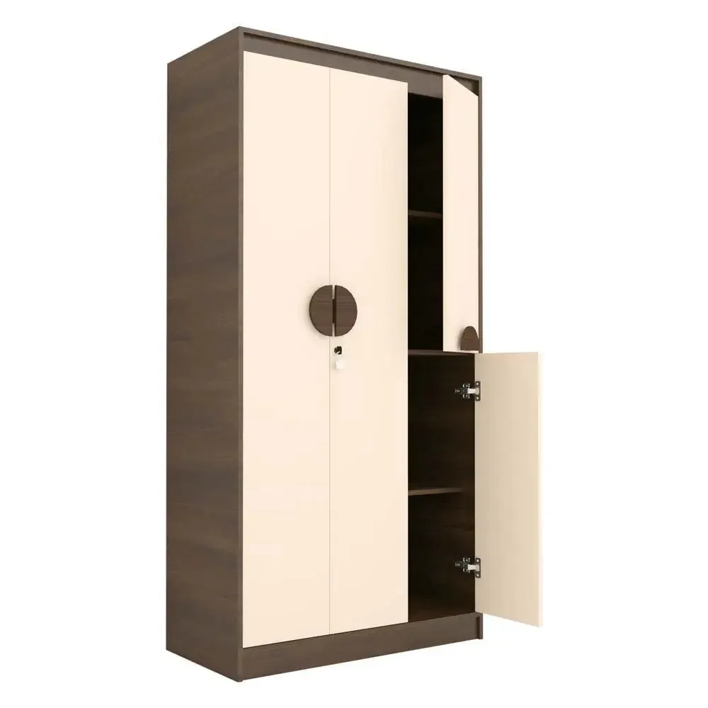 Walnut & Beige Solid Engineered 3 Door Wardrobe