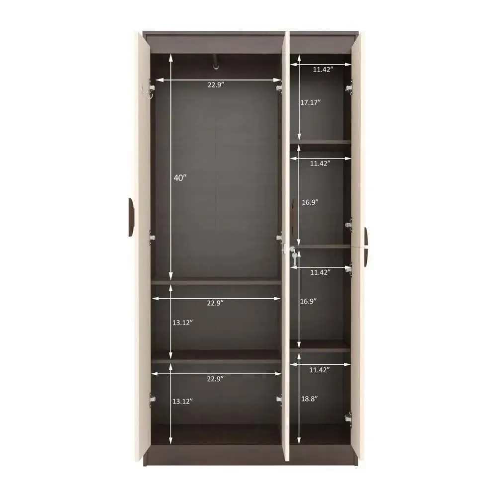 Walnut & Beige Solid Engineered 3 Door Wardrobe