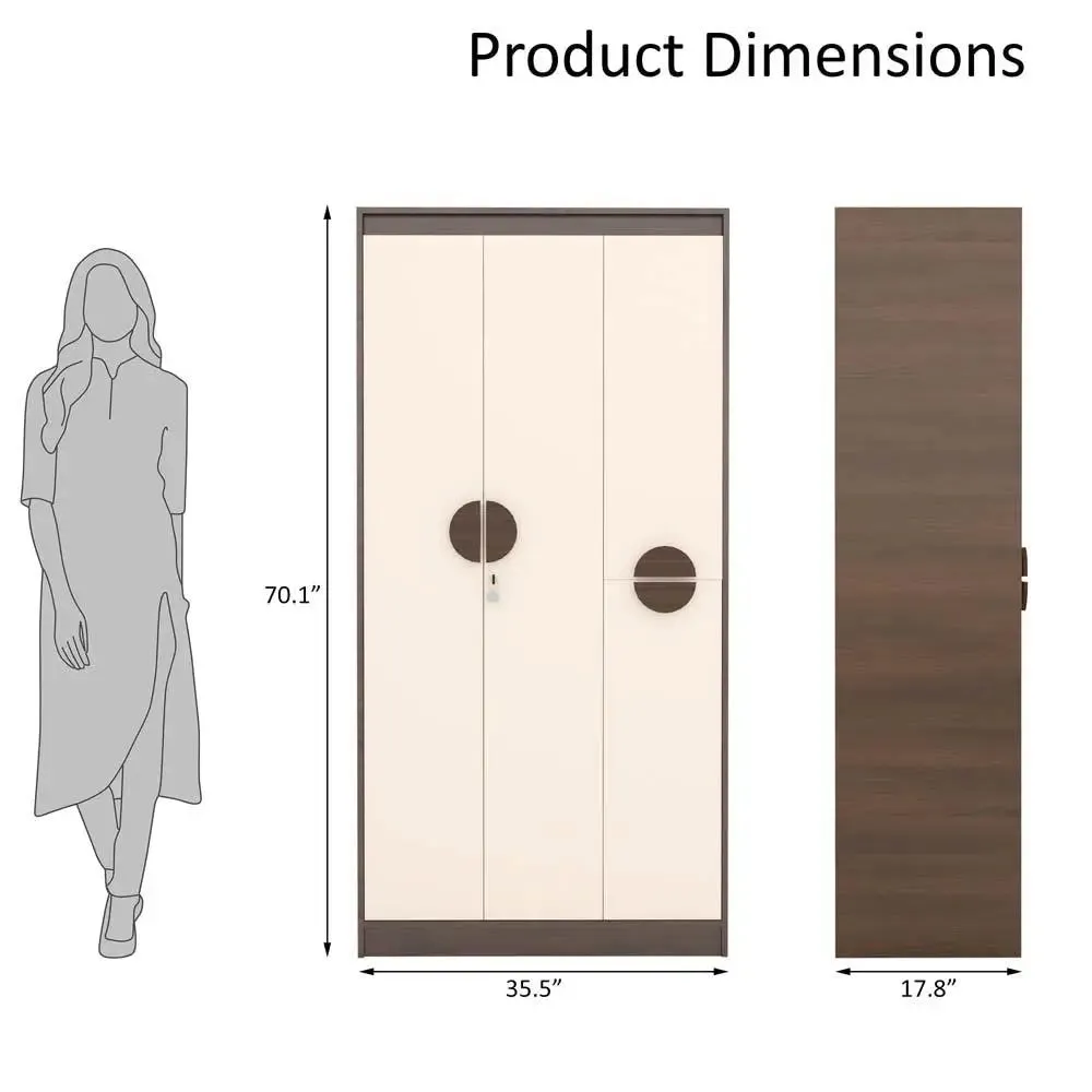 Walnut & Beige Solid Engineered 3 Door Wardrobe