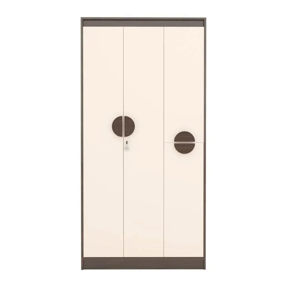 Walnut & Beige Solid Engineered 3 Door Wardrobe