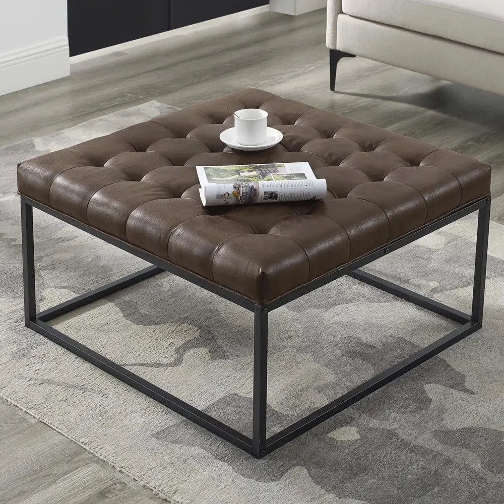 Walnut Brown Leatherette Tufted Center Table/ Coffee Table