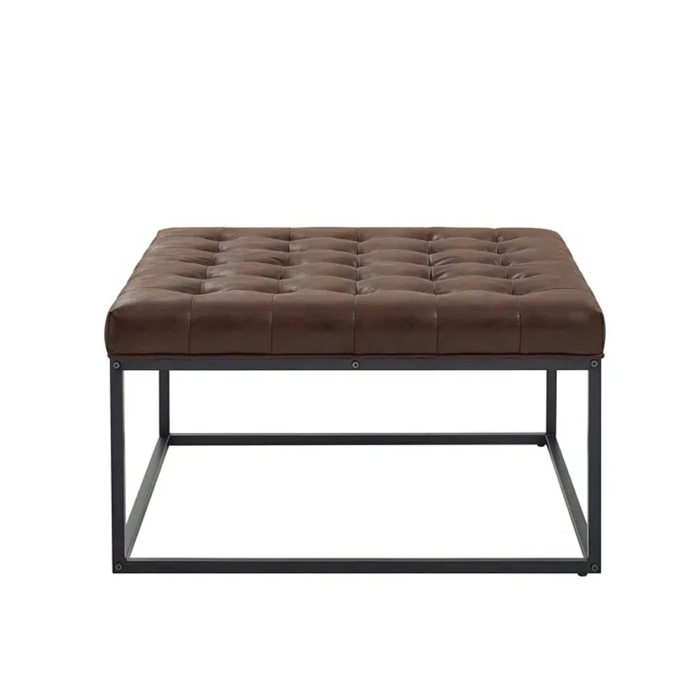Walnut Brown Leatherette Tufted Center Table/ Coffee Table