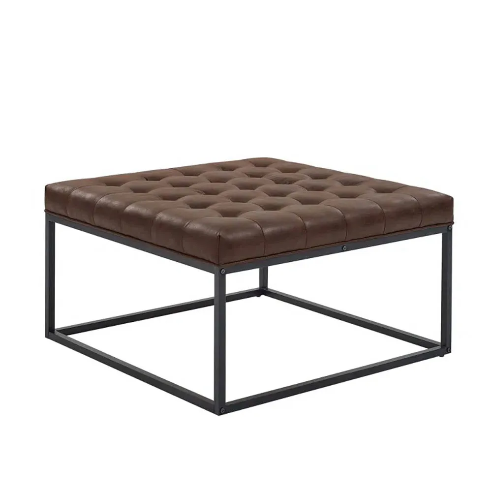 Walnut Brown Leatherette Tufted Center Table/ Coffee Table
