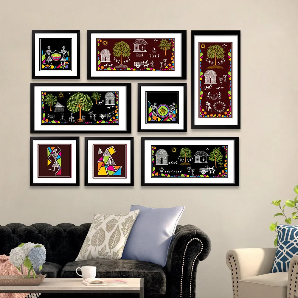 Warli Black Art Frames Set of 8