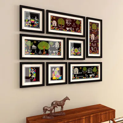 Warli Black Art Frames Set of 8
