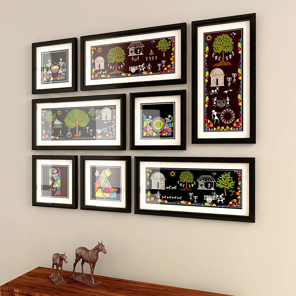Warli Black Art Frames Set of 8