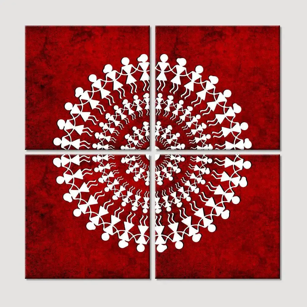 Warli Folk Art Painting Wall Hanging, Set of 4 Pieces