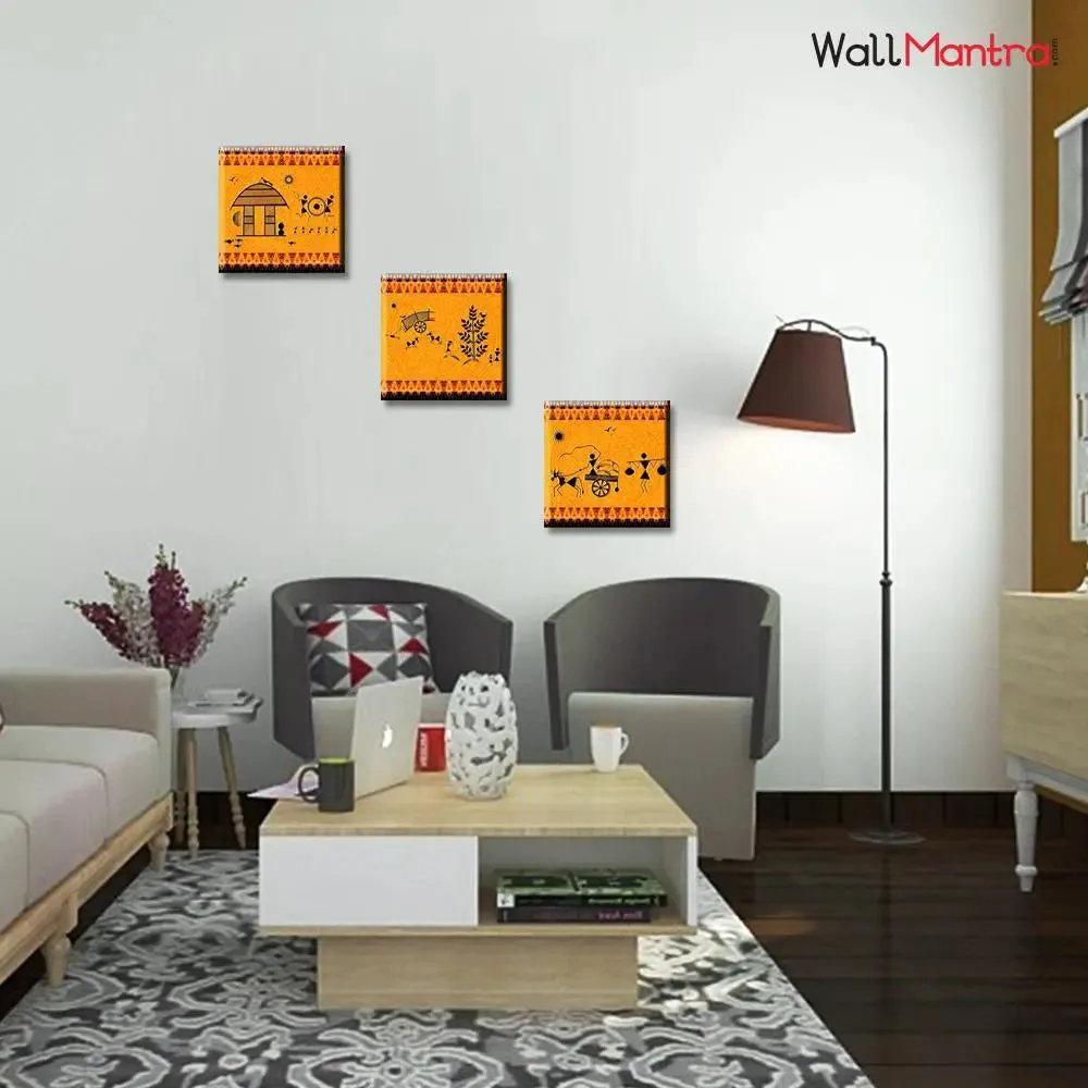 Warli Painting Wall Hanging, Set of 3 Pieces