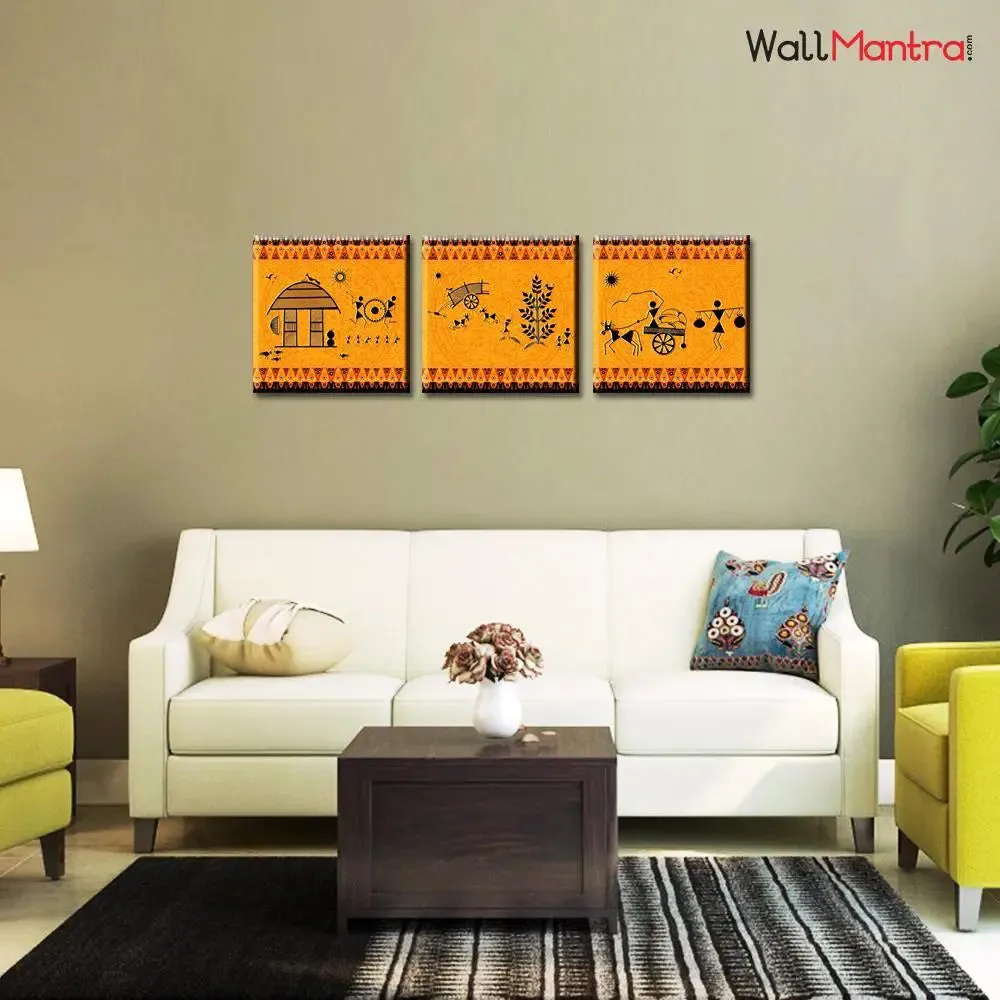Warli Painting Wall Hanging, Set of 3 Pieces
