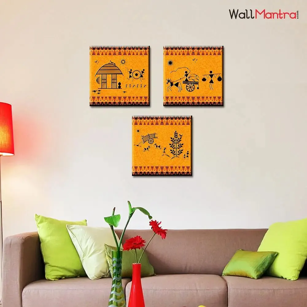 Warli Painting Wall Hanging, Set of 3 Pieces