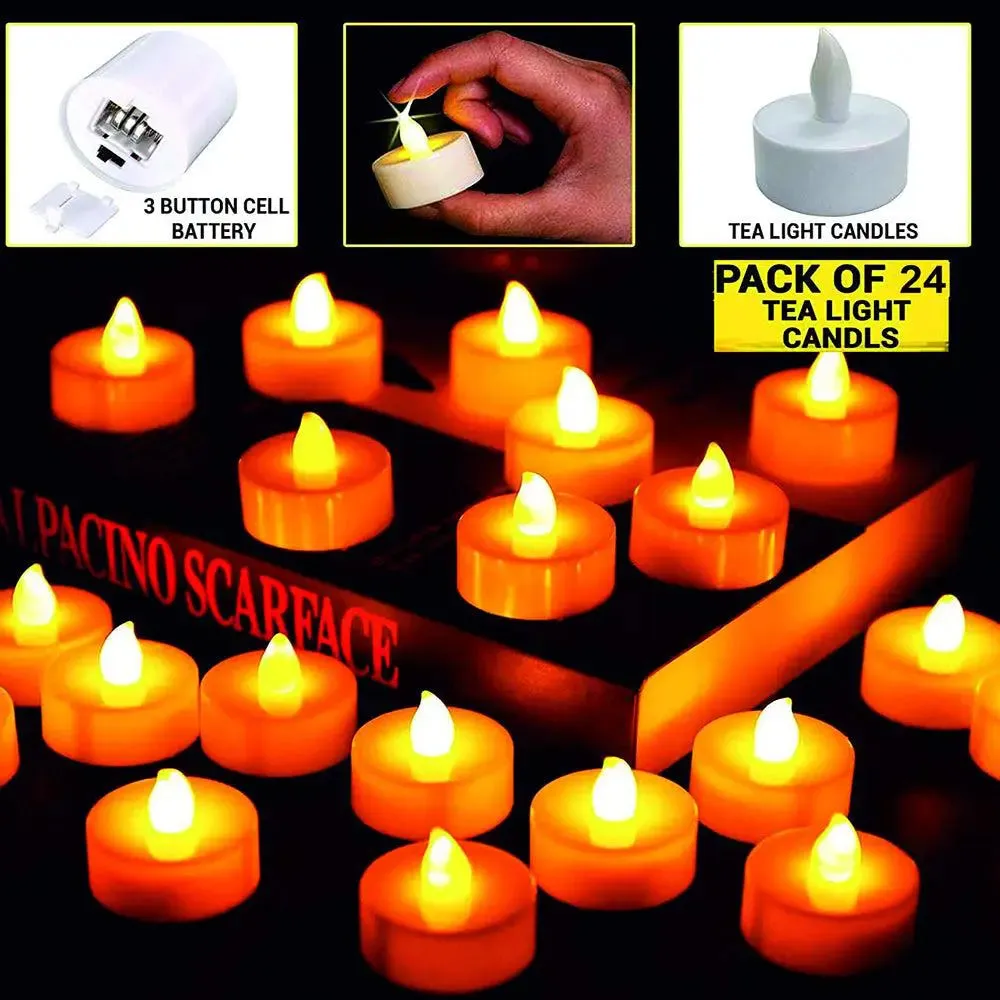 Warm White Festive Diya LED Light Candle - Set of 24