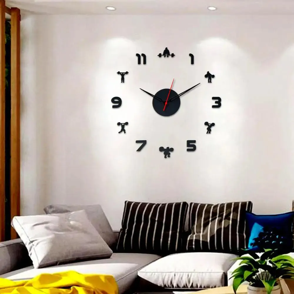 Weightlifting Fitness Designer Big Size 3D Infinity Wall Clock (Size: 24 inch X 24 inch)