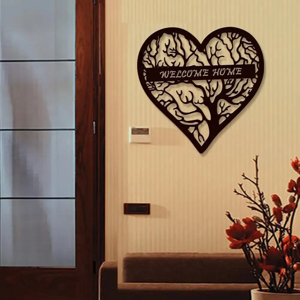 Welcome Home With Heart Shape Design Wooden Wall Hanging, Wooden Wall Decoration Medium(15 inch X 15 inch)