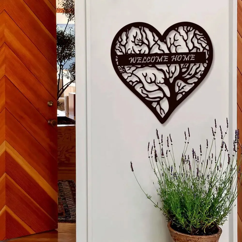 Welcome Home With Heart Shape Design Wooden Wall Hanging, Wooden Wall Decoration Medium(15 inch X 15 inch)