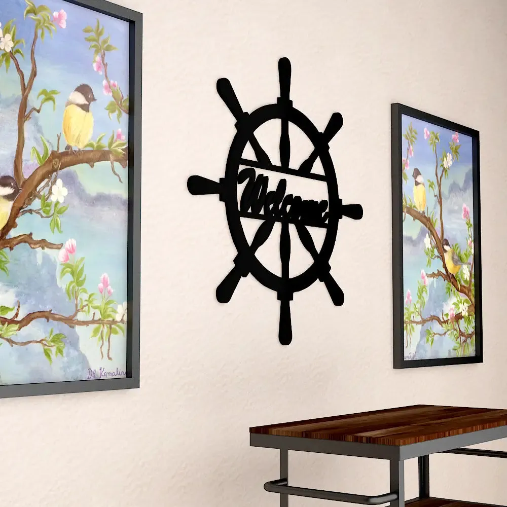 Welcome in Ship Wheel Design Wooden Wall Hanging, Wooden Wall Decoration Medium(15 inch X 15inch)
