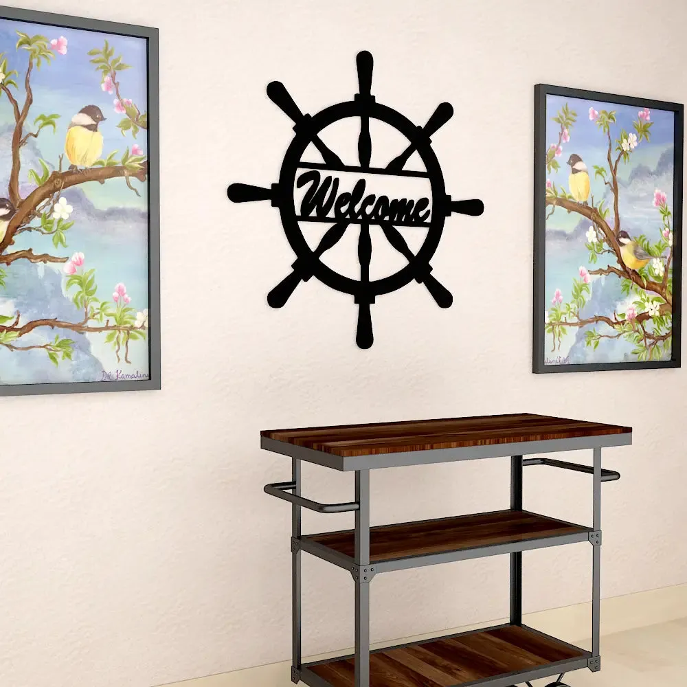 Welcome in Ship Wheel Design Wooden Wall Hanging, Wooden Wall Decoration Medium(15 inch X 15inch)