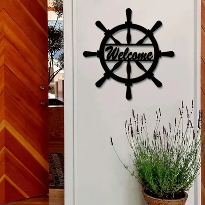 Welcome in Ship Wheel Design Wooden Wall Hanging, Wooden Wall Decoration